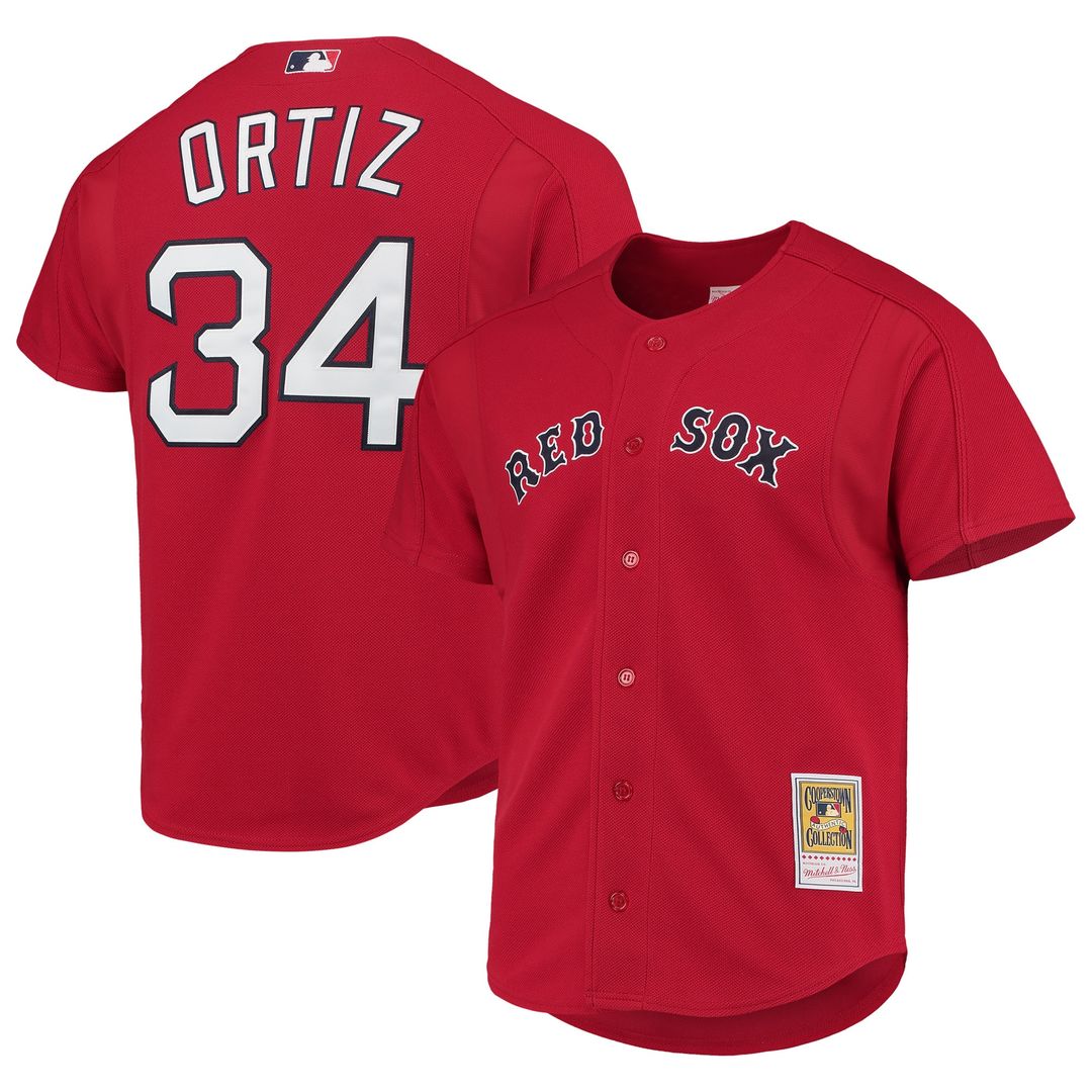 David Ortiz Boston Red Sox Mitchell & Ness Cooperstown Collection Mesh Batting Practice Button - Up Jersey - Red