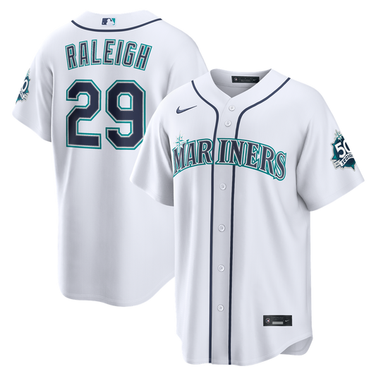 Cal Raleigh Seattle Mariners Nike Home Stadium 50th Season Patch Jersey - White