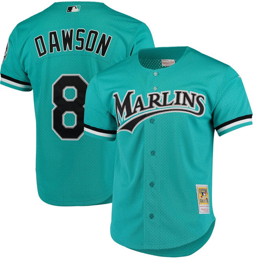 Andre Dawson Florida Marlins Mitchell & Ness Cooperstown Collection Mesh Batting Practice Button - Up Jersey - Teal