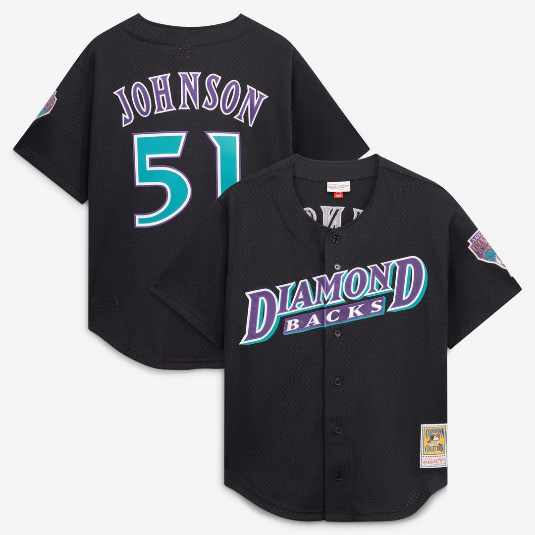Randy Johnson Arizona Diamondbacks Mitchell & Ness Cooperstown Collection Mesh Batting Practice Button - Up Jersey - Black