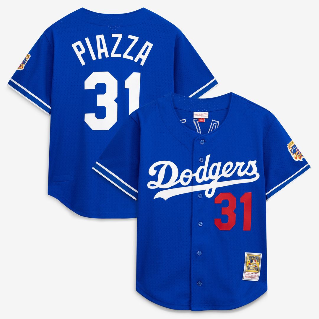 Mike Piazza Los Angeles Dodgers Mitchell & Ness Cooperstown Collection Mesh Batting Practice Button - Up Jersey - Royal