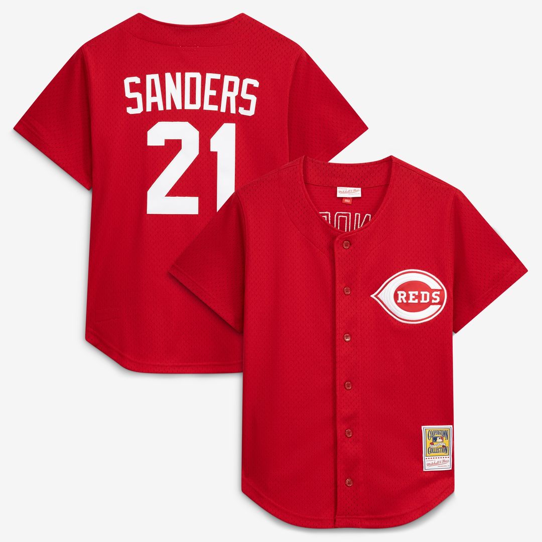 Deion Sanders Cincinnati Reds Mitchell & Ness Cooperstown Mesh Batting Practice Button - Up Jersey - Red
