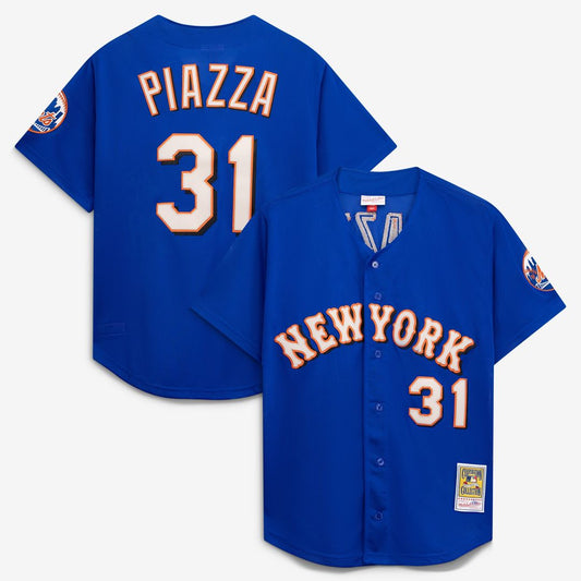 Mike Piazza New York Mets Mitchell & Ness Cooperstown Collection Mesh Batting Practice Button - Up Jersey - Royal