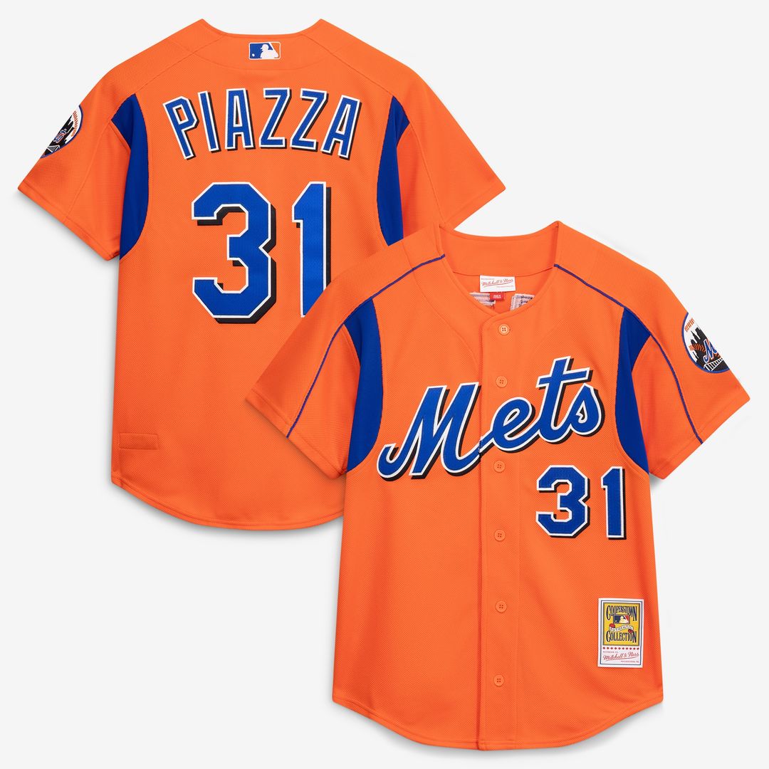 Mike Piazza New York Mets Mitchell & Ness Cooperstown Collection Mesh Batting Practice Button - Up Jersey - Orange