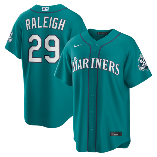 Cal Raleigh Seattle Mariners Nike Alternate 50th Season Patch Stadium Jersey - Teal